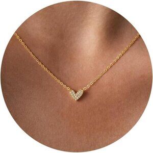 Heart Necklaces for Women Dainty 14k Gold Plated Non Tarnish Cz Diamond Pendant